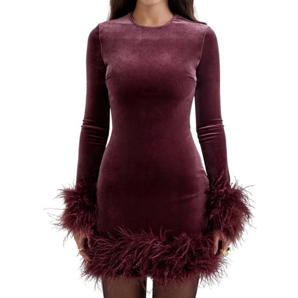 House of CB Velvet Feather Cocktail Dress